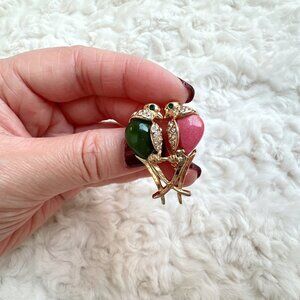 Vintage Semi-Precious Stones Lovebirds LP Brooch